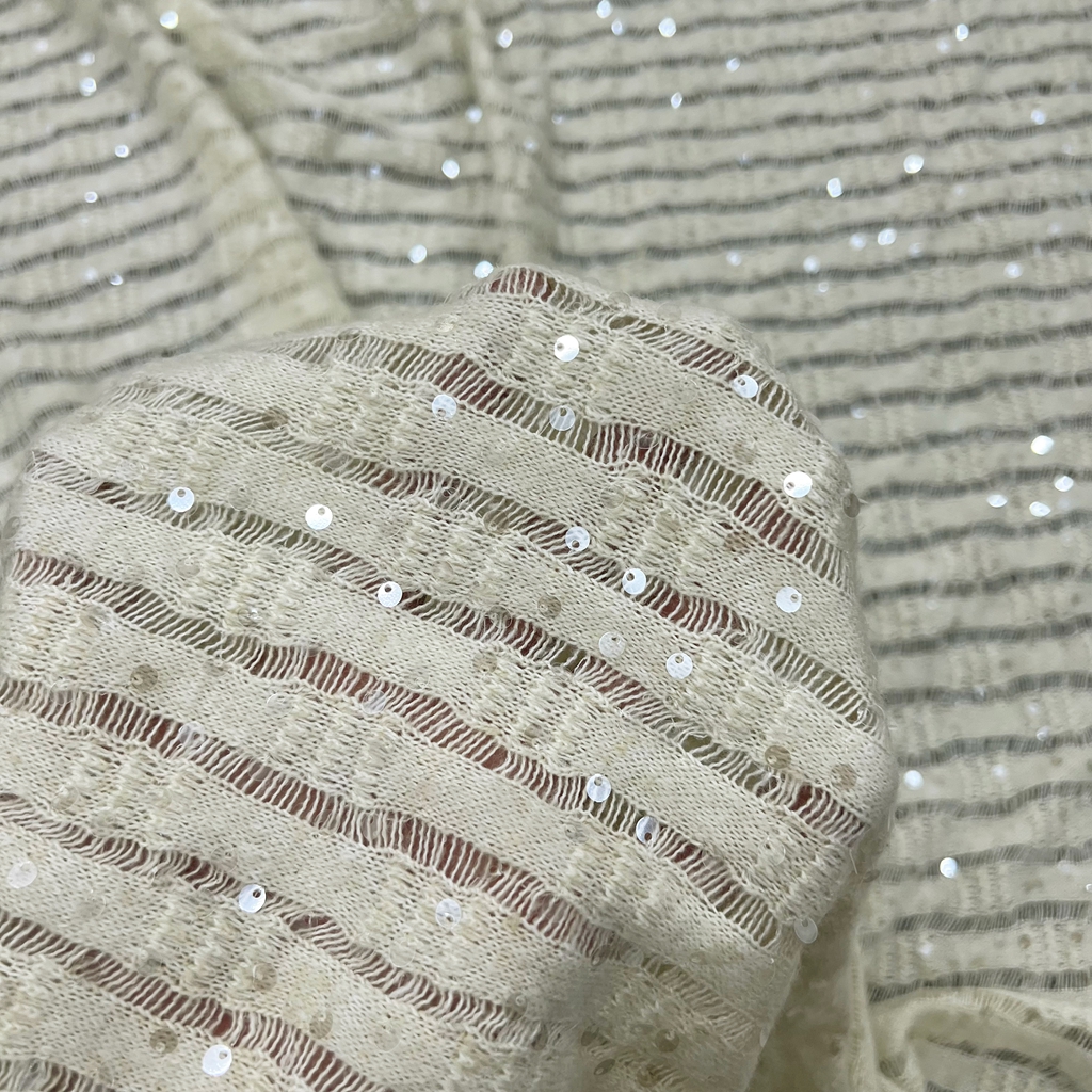 Crystal Mesh Fabric - 3D Vertical Sequin Embroidered Fabric Dress