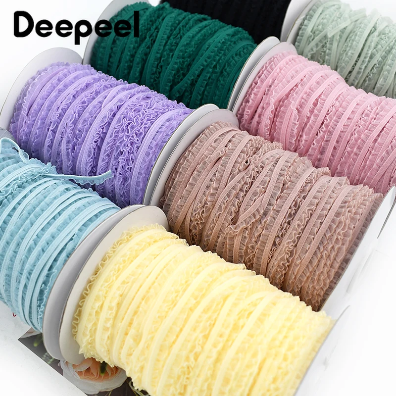 Lace Ribbon Trim - 10/20/45M 6mm Elastic Bands Pleated Lace