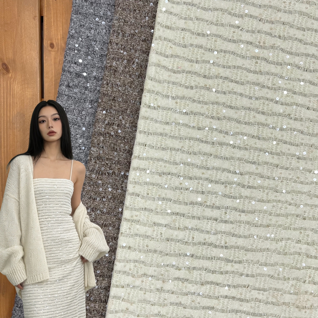 3D Vertical Sequin Embroidered - Crystal Mesh Fabric のレビューと価格