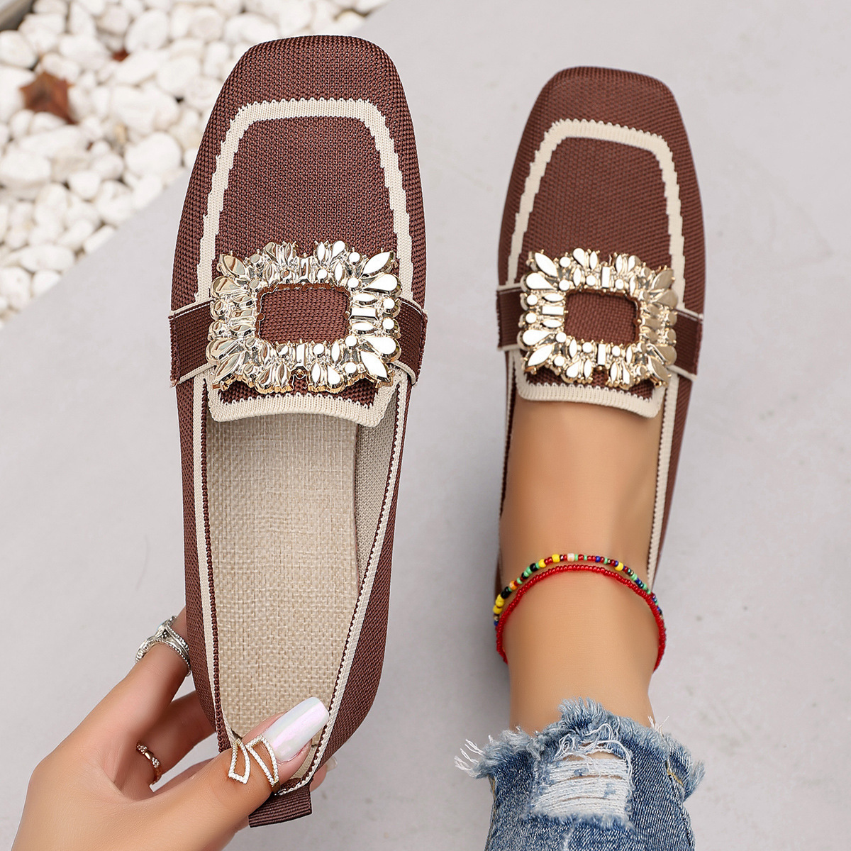 Spring Women's Flat Shoes New  - Crystal Mesh Fabric のレビューと価格