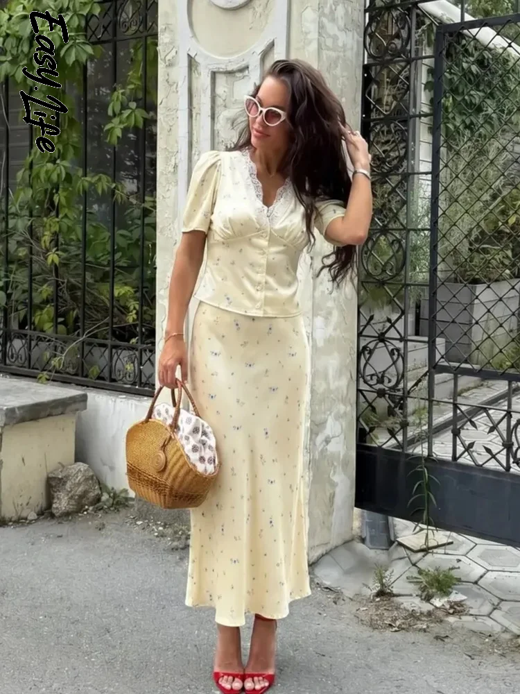 Floral Skirt Set Two Piece Dee - Elastic Lace Trim のレビューと価格