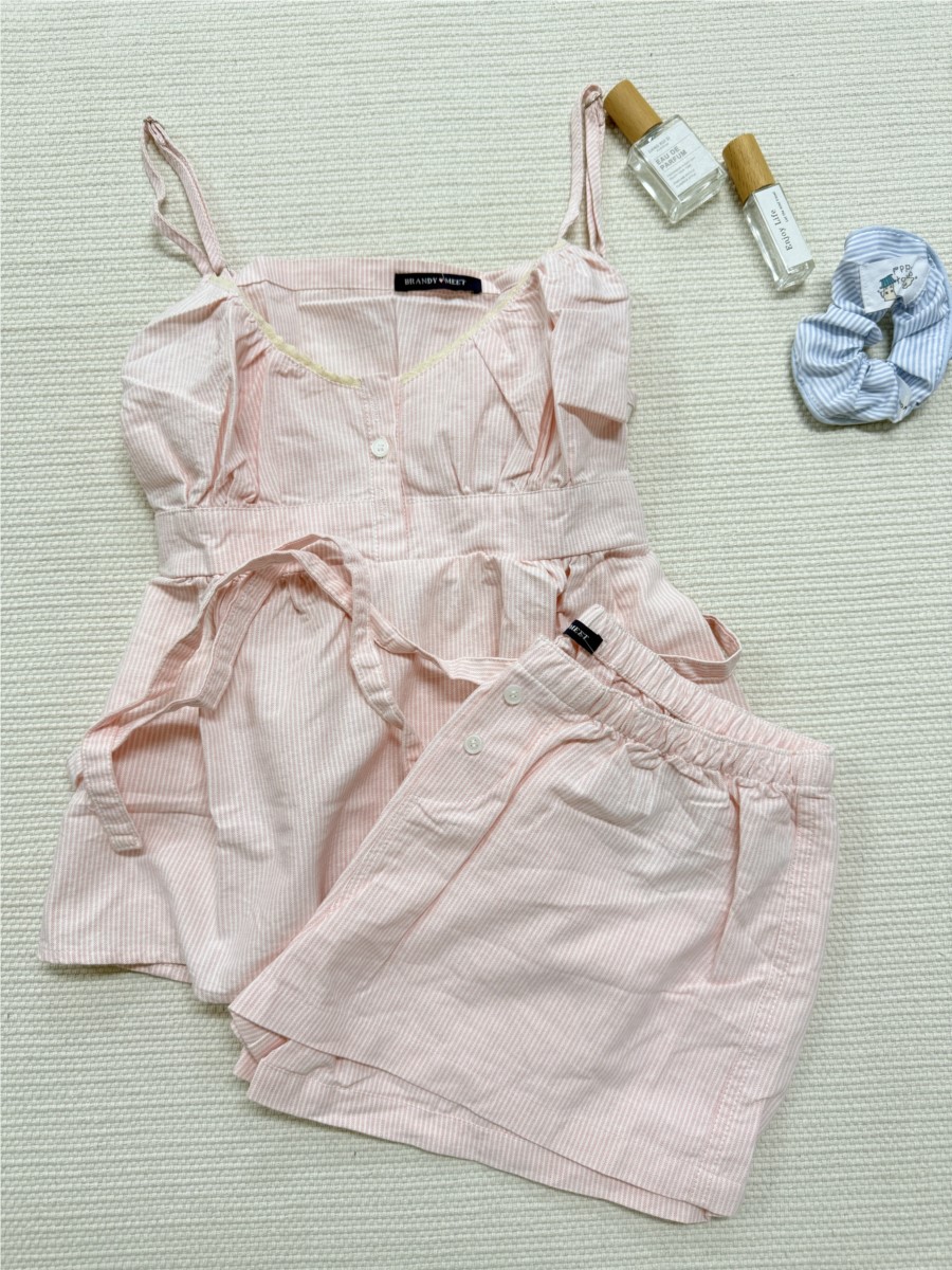 Pink Striped Lace Trim Tank Sh - Elastic Lace Trim のレビューと価格