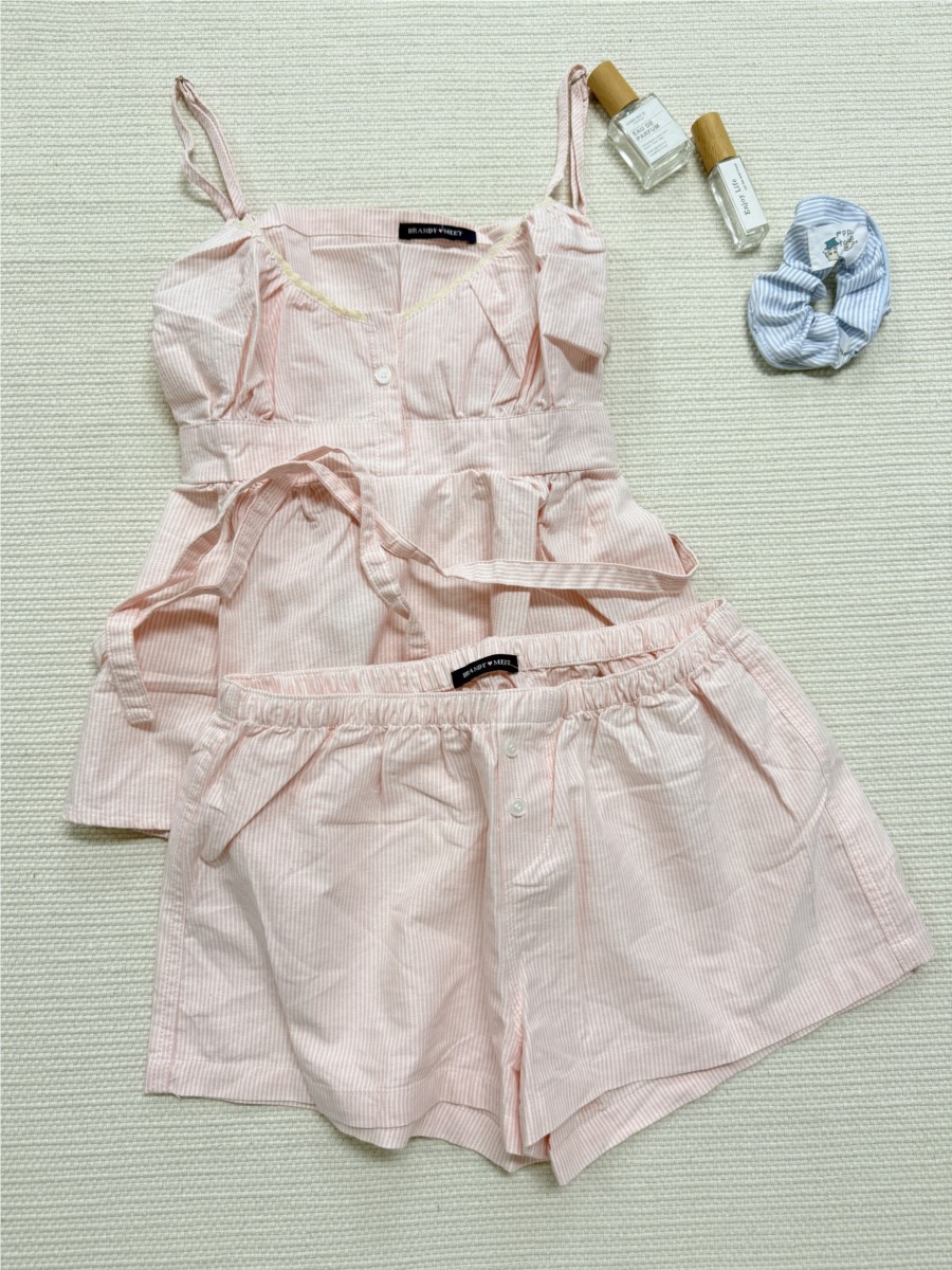 Pink Striped Lace Trim Tank Sh - Elastic Lace Trim のレビューと価格
