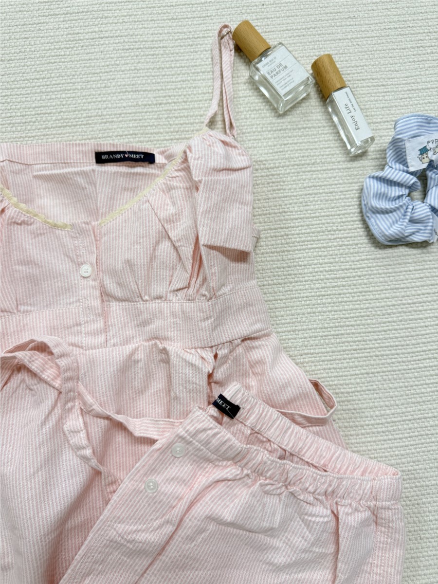 Pink Striped Lace Trim Tank Sh - Elastic Lace Trim のレビューと価格
