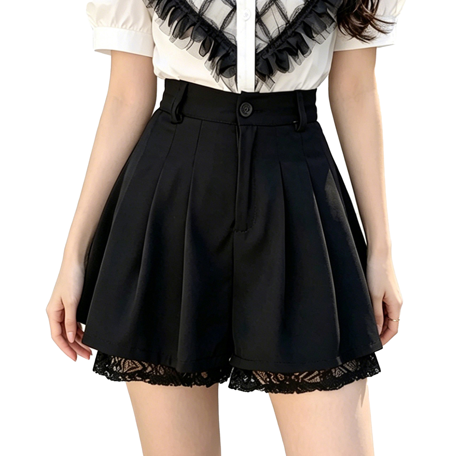 Women High Waist Tailored Trou - Elastic Lace Trim のレビューと価格