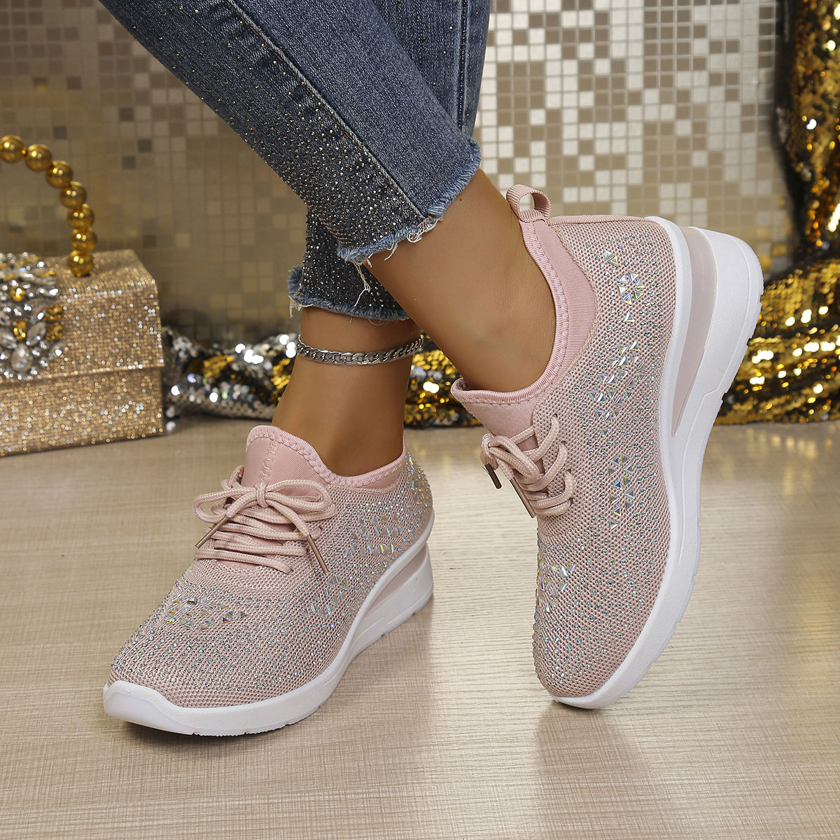 Glitter Rhinestone Knit Mesh W - Crystal Mesh Fabric のレビューと価格