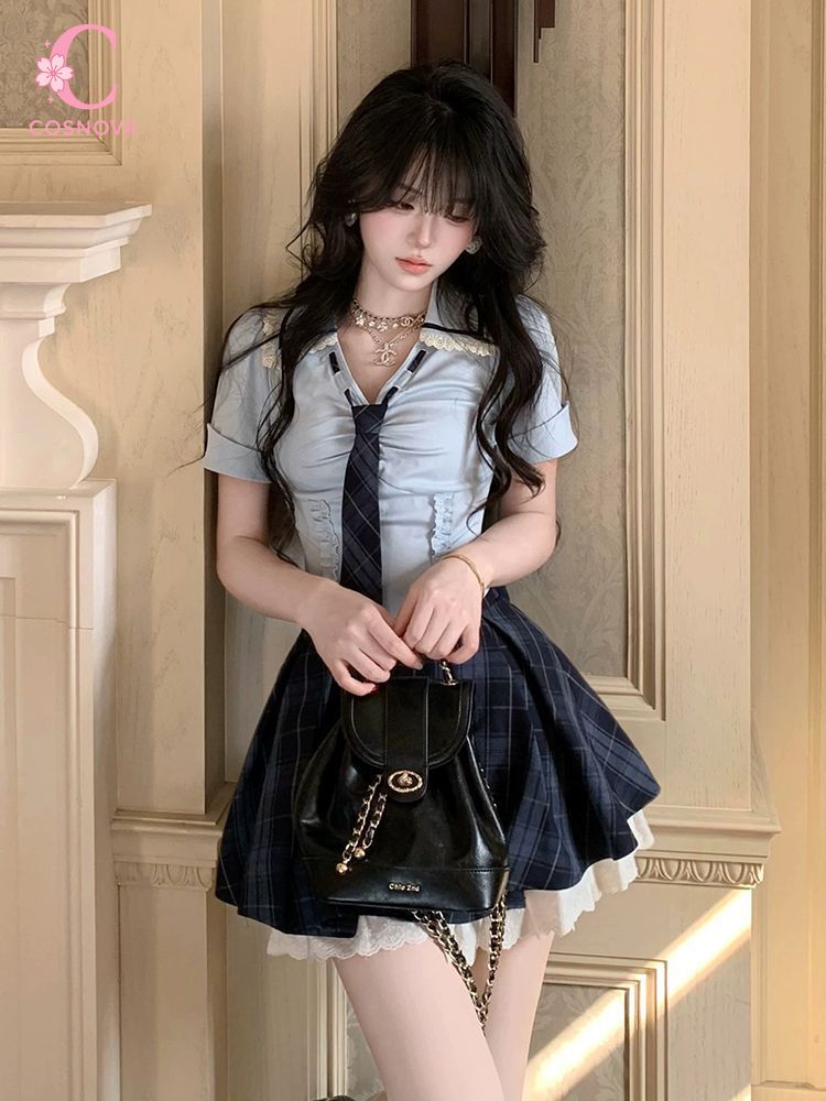 Summer New Preppy Y2K 2 Piece  - Elastic Lace Trim のレビューと価格