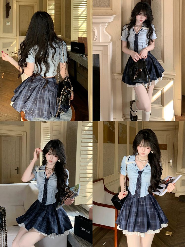 Summer New Preppy Y2K 2 Piece  - Elastic Lace Trim のレビューと価格