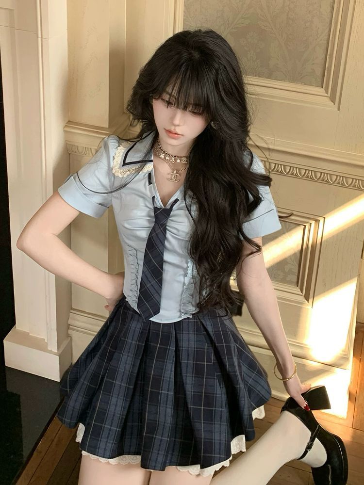 Summer New Preppy Y2K 2 Piece  - Elastic Lace Trim のレビューと価格