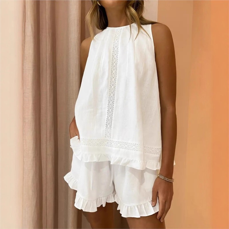 New Women Summer 2Piece Set Wh - Elastic Lace Trim のレビューと価格
