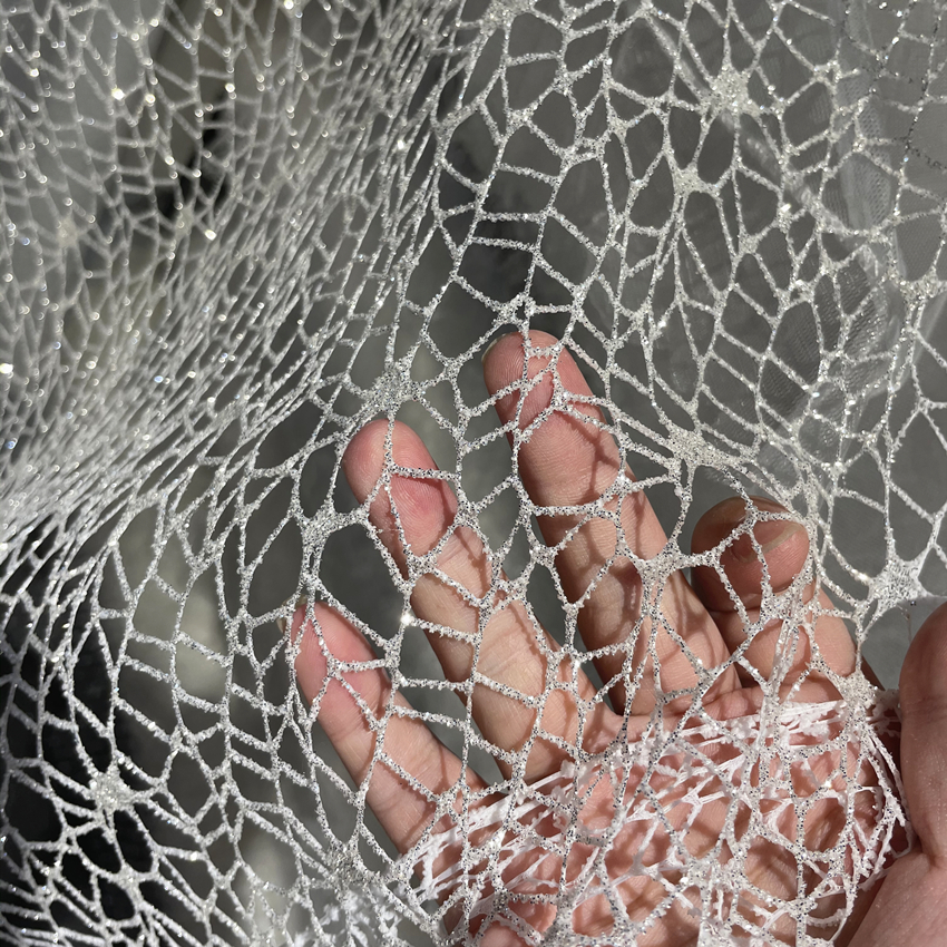 White Glitter Shiny Irregular  - Crystal Mesh Fabric のレビューと価格