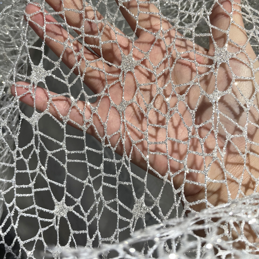 White Glitter Shiny Irregular  - Crystal Mesh Fabric のレビューと価格