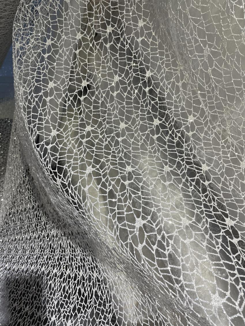 White Glitter Shiny Irregular  - Crystal Mesh Fabric のレビューと価格