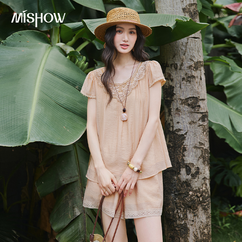 MISHOW Lace Round Neck Top Sho - Elastic Lace Trim のレビューと価格