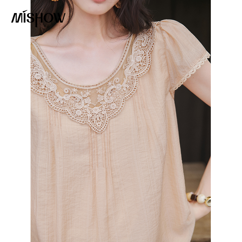 MISHOW Lace Round Neck Top Sho - Elastic Lace Trim のレビューと価格