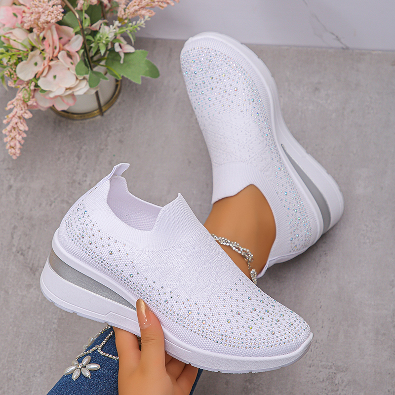 Rhinestone Decor Wedge Sneaker - Crystal Mesh Fabric のレビューと価格