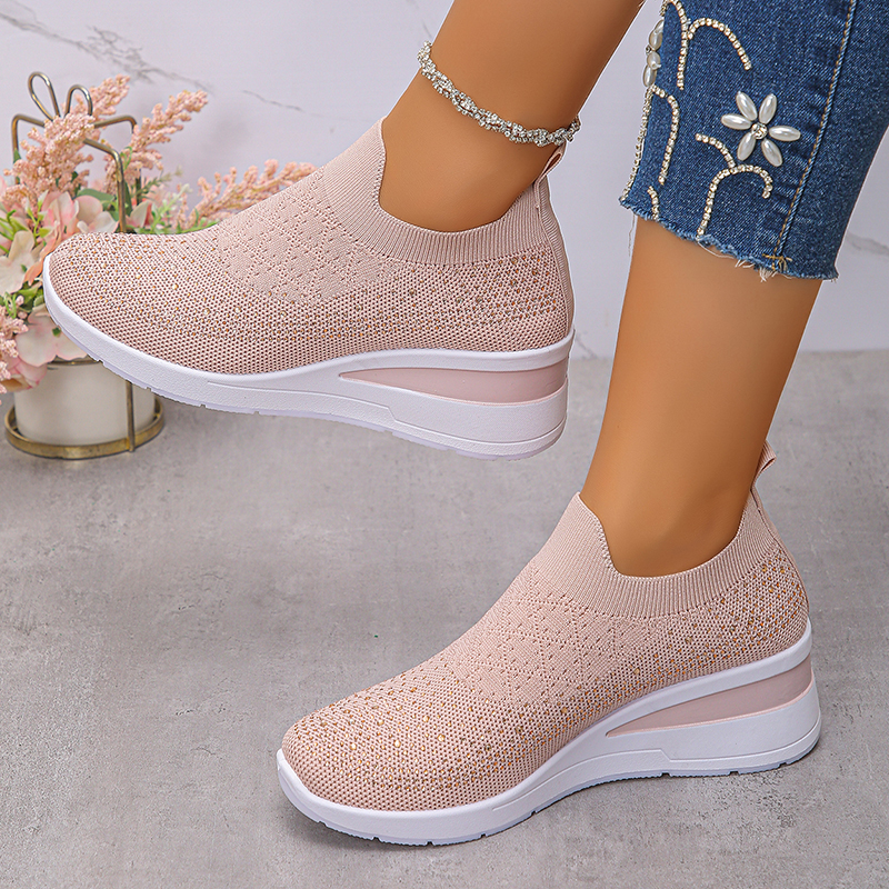 Rhinestone Decor Wedge Sneaker - Crystal Mesh Fabric のレビューと価格
