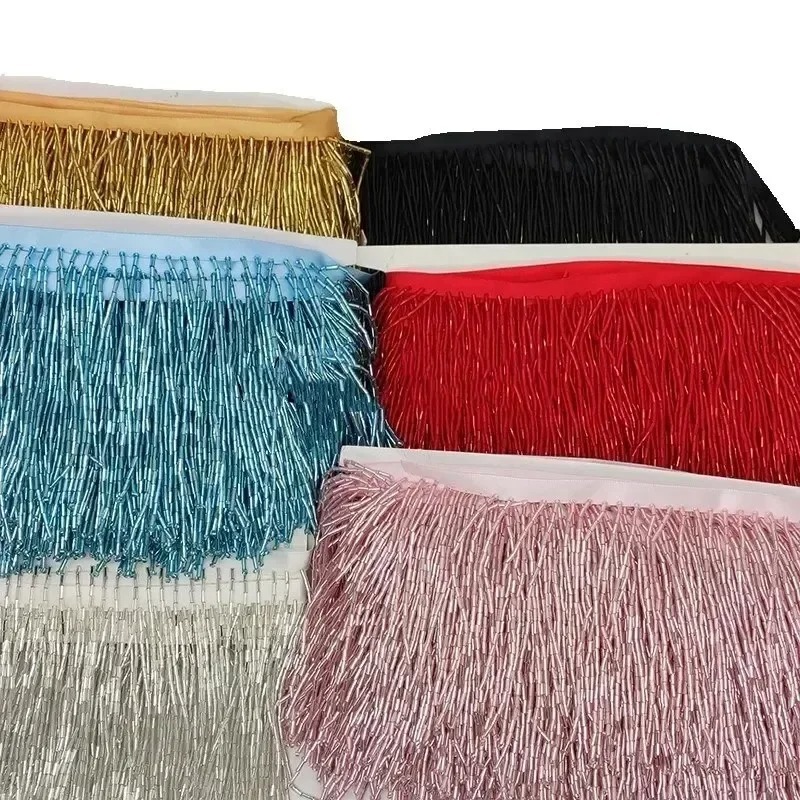 10CM Silver Red Bead Tube Tass - Tassel Fringe Trim のレビューと価格